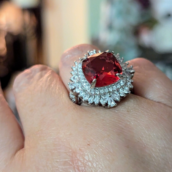Ruby & Clear CZs Statement Ring - Picture 1 of 7
